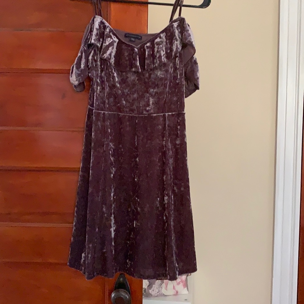 Grey velvet off the shoulder dress